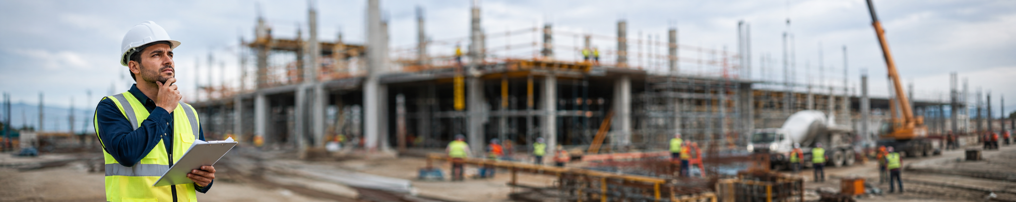 Profesional de seguridad evaluando riesgos en una obra de construcción